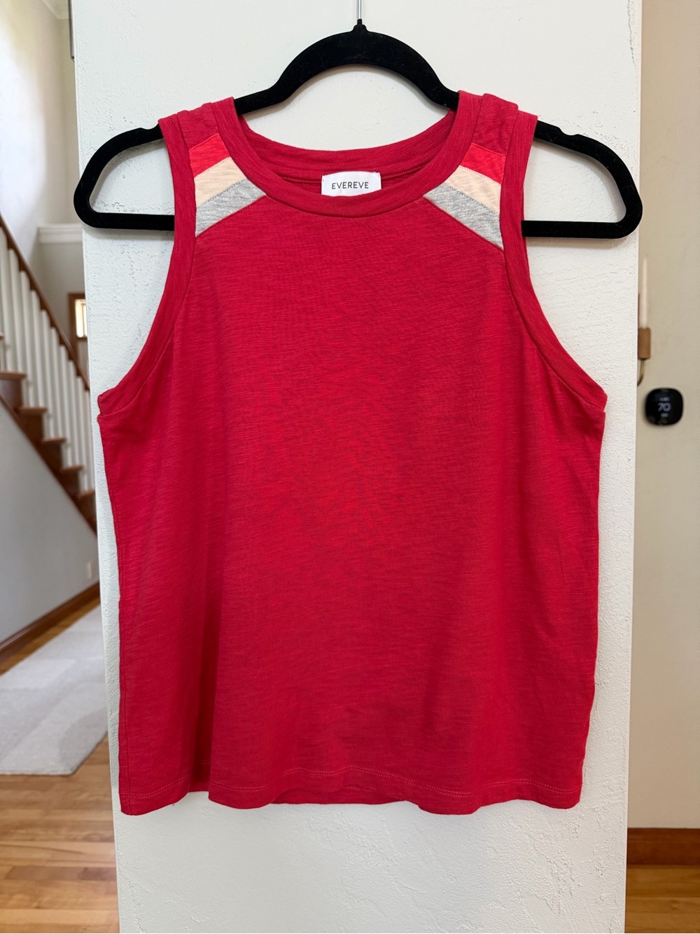 Evereve Bright Red Sleeveless Tank with Contrast Shoulder Stripes